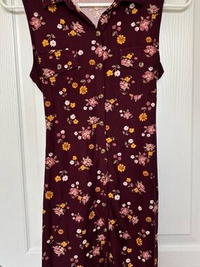 No Boundaries Burgundy Floral Button-Front Sleeveless Dress